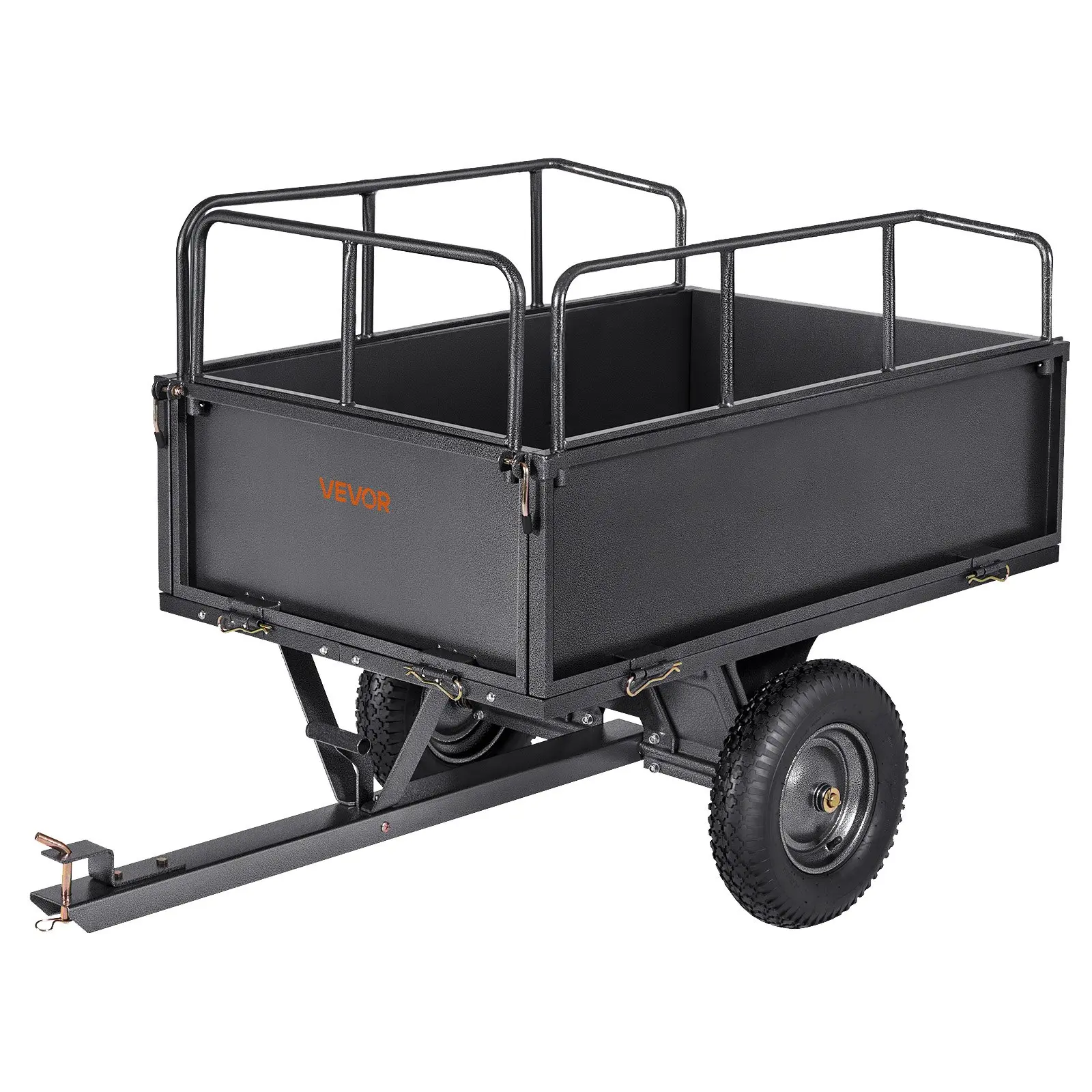 VEVOR Garden Utility Trailer, 17 Cu. Ft 600lbs Capacity, ATV UTV Hauling Trailer, Tow Behind Steel Dump Cart with 16" Tires, Hand Pull or Foot Pedal, Heavy Duty Yard Trailers for Lawn Mower Tractor
