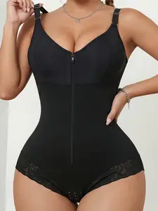 1 Count Women's Butt Lifting & Tummy Control Body Shapewear, Colombian Shapewear, Fajas, Zipper Shapewear Bodysuit, Lace Trim Anti-Roll Jumpsuit, Breathable Compression Bodysuit, Discreet Shapewear, Suitable For Daily Commute & Office Wear