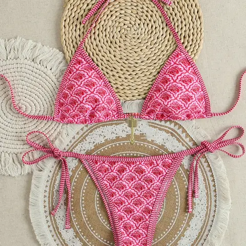 Two-Piece Set Women's All Over Floral Print Bikini Set, Flower Bikini Sets, Style Bikini Set, Casual Fashion Chic Swimsuit Set, Ladies Swimwear Bikini Beachwear for Beach Holiday Vacation