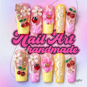 3.0 Length Coffin Nails, 10pcs Y2K Style Press-On Nails, Handmade, S M L Sizes, Perfect for Parties, Includes Jelly Glue, Crystal Stick, File