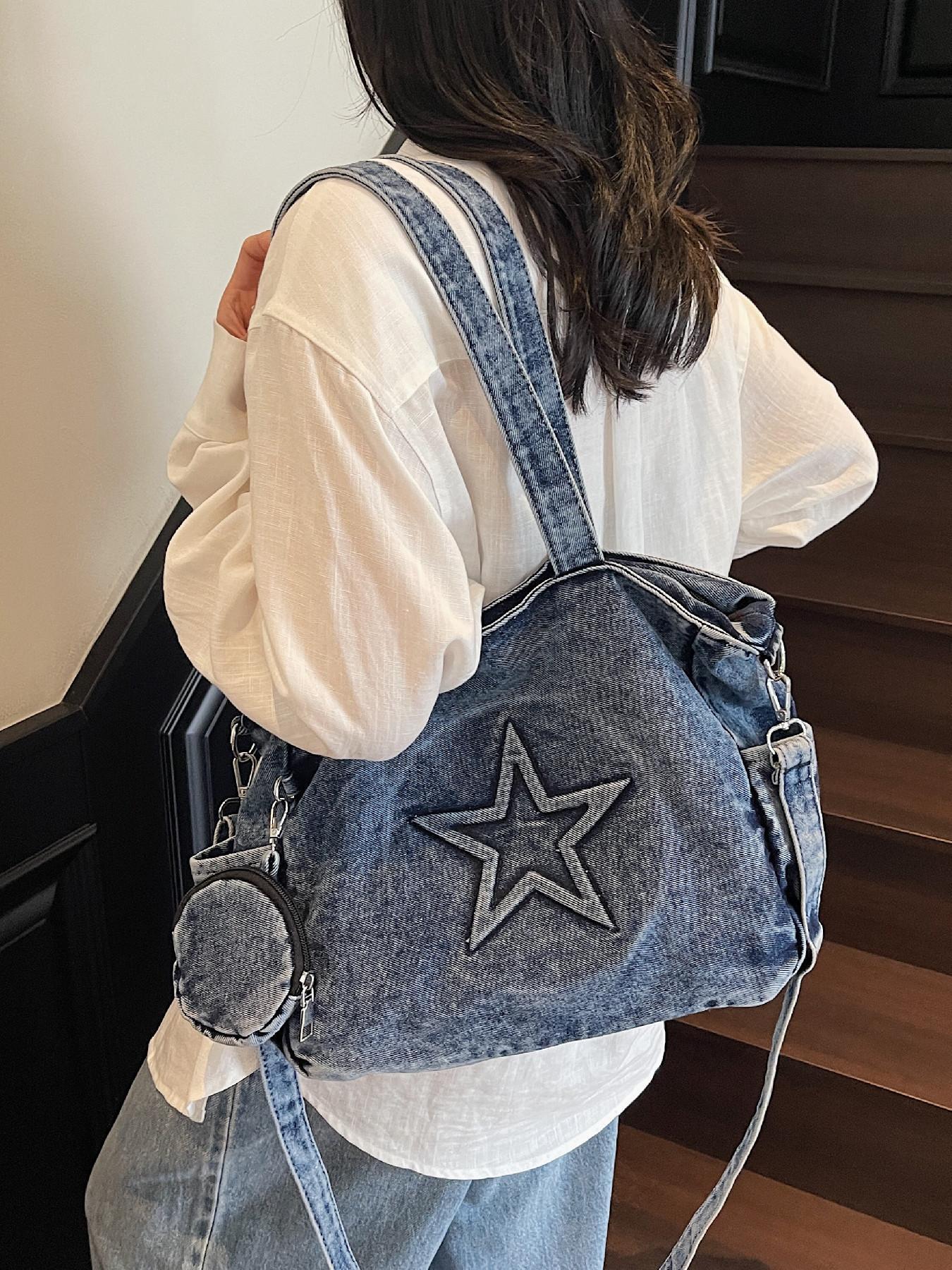 Women's Fashionable Star Design Slouchy Tote Bag, Casual Large Capacity Shoulder Bag for Daily Used, Trendy Versatile High-quality Daily Commuting Bag, Girl Fashionable Shopping Bag