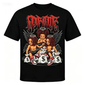 180g[100%cotton]Hip Hop Angel Money Graphic T-Shirt Men Women Black Streetwear Cotton Tee Urban Rap Culture Shirt S-3XL
