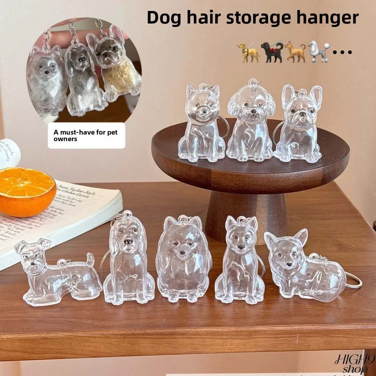 Clear Hollow Dog Shaped Pet Hair Keepsake Keychain, Transparent Plastic Puppy Memorial Pendant, Pet Fur Storage Creative Keyring for Pet Owners