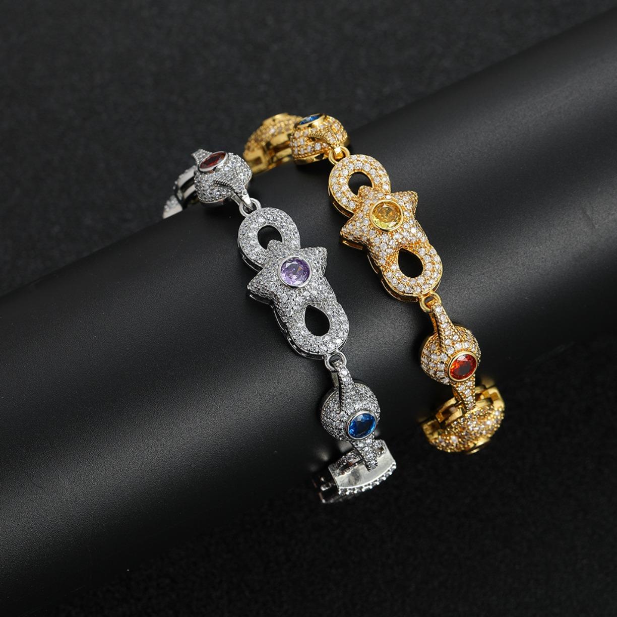 Iced Out Star Eye Moissanite Bracelet Necklace Prong Setting Moissanite Infinity Cuban Link Chain Women Men Hip Hop Fashion Jewelry