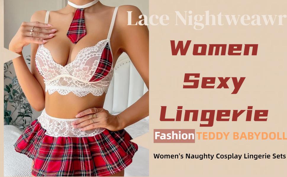 Womens Sexy Lace Exotic Lingerie sets Schoolgirl Cosplay Costume Sheer Bra  and Mini Skirt sets Nightclub Party Outfit - TikTok Shop