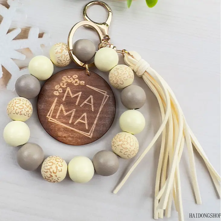 Boho Neutral Viral Cottagecore Volcano Grain Wood Bead Keychain For Women, Round Wood Slice Suede Tassel Bag Charm, Minimal Earth Tone Accessory For Travel School Daily Styling
