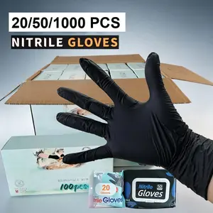 20/50/1000PCS Heavy Duty Black Nitrile Gloves, Boxed, Soft Elastic Non-slip Disposable Kitchen Gloves for Cleaning, Tattoo, Painting, Pet Grooming, Car Wash & Dishwashing