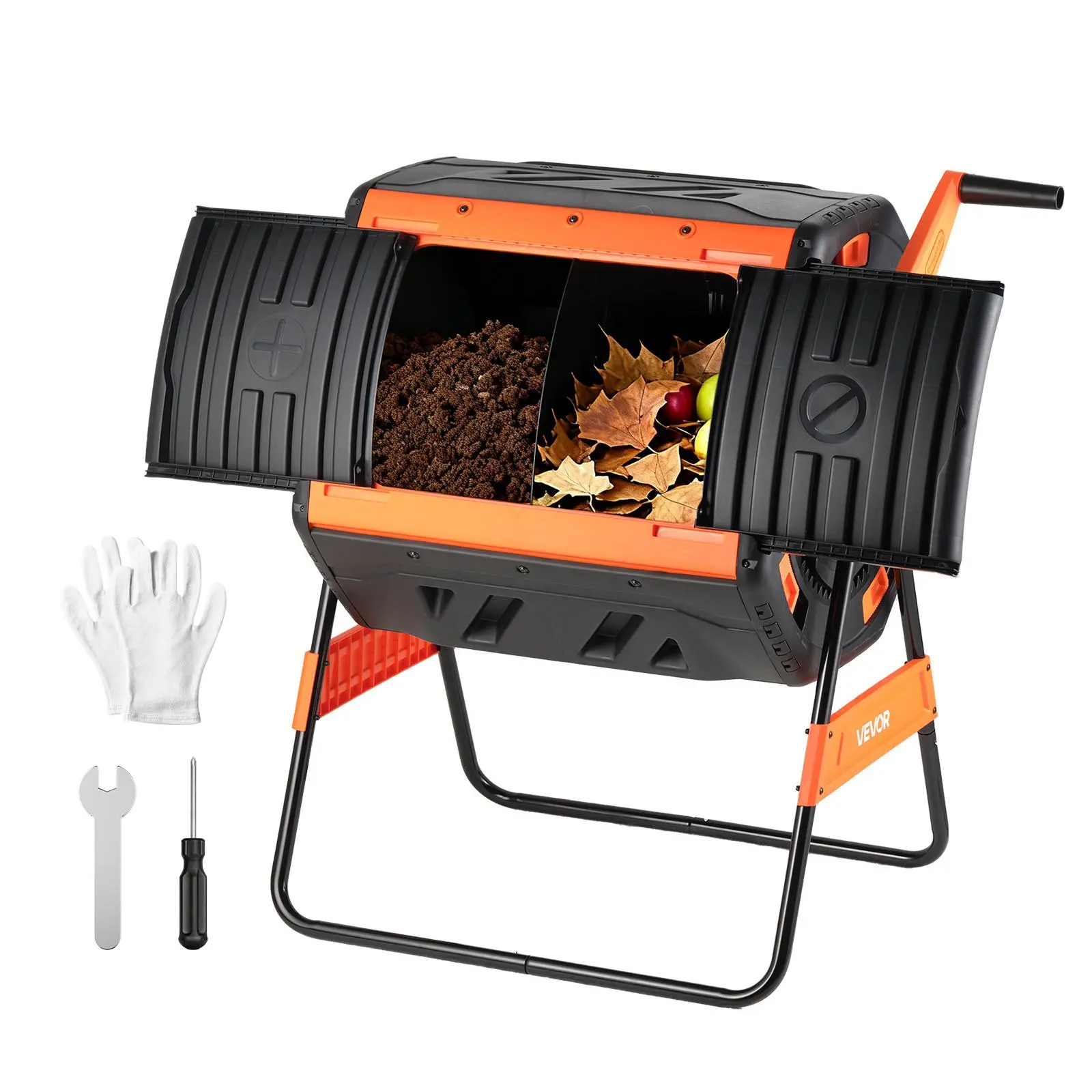 【DealsForYouDays】VEVOR Compost Tumbler, 53 Gallon Dual Chamber Outdoor Tumbling Composter with 2 Sliding Doors and Aeration System, Large Easy-Turn Rotating Composting Bin for Outside, Garden, Kitchen, and Yard Waste