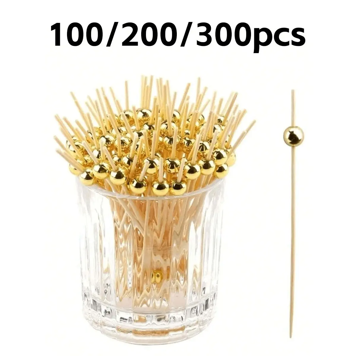 100/200/300 Cocktail Picks, 4.7 Inch Appetizer Skewers, Pearl Bamboo Sticks, Party Decor, Food Decoration, Cupcakes, Wedding Birthday Buffet