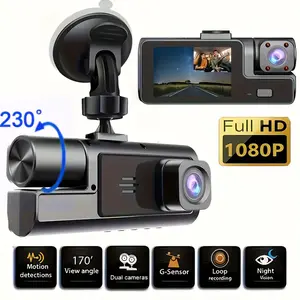 Dash Cam Front and Rear Inside 1080P Full HD 720P Car DVR Camera 170 Degree Wide Angle 230 Rotatable Lens Super Clear Night Vision 24 Hour Parking Monitoring Loop Recording G Sensor Motion Detection Dual Cameras Portable Da 32G SD Card #