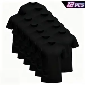 12-Pack $39.98  The more you buy,the lower the price. Stock up! Men's Black Crew Neck T-Shirt,Short Sleeve,Comfort Fit undershirts basic T-shirt Cotton Blend Basic Tee Easy Care Durable  Menswear Top outdoorfun