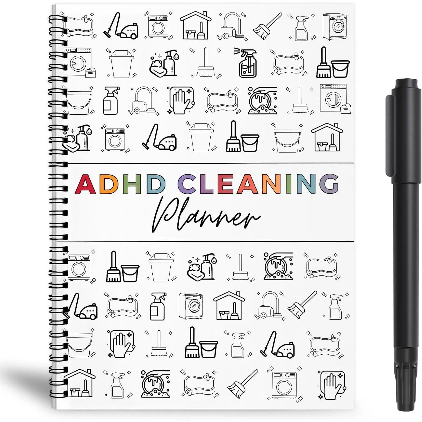 Undated Cleaning & Organizing Planner with Pen - Office Stationery, Daily Zones Task Checklists, 15-Min Zone Cleaning Task, Editable Templates, Icon-Based, Neurodiverse-Friendly, Color-Coded for Visual Thinkers (Reduces Mental Overload), Undated Pages