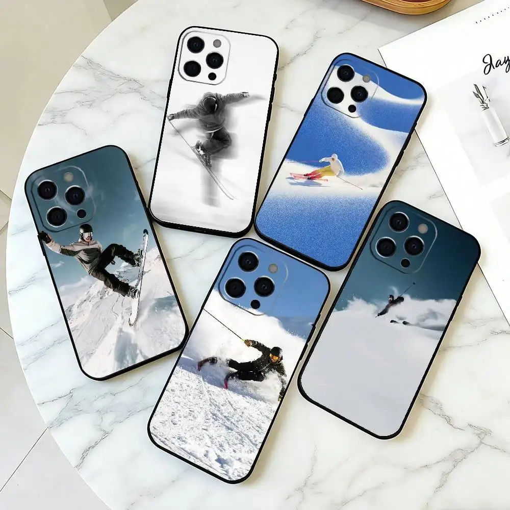 Skiing Snowboard Ski Phone Case Soft Silicone Black Cover For iPhone 11-17 Pro Max/Plus & Samsung Galaxy S23-S25