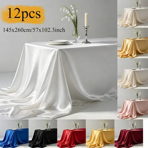 12pcs Smooth Satin Rectangular Tablecloths (102x58 in) - Polyester Soft Fabric Covers for Dining Tables, Home Party, Birthday Decor, Compatible with Napkins, Seat Figures