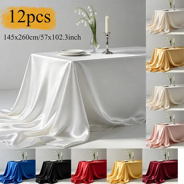 12pcs Satin Tablecloth 102 x 58 Inches Rectangle Table Cover Silk Smooth Fabric Party Table Cloth for Rectangle Parties, Holiday Dinner Wedding Banquet