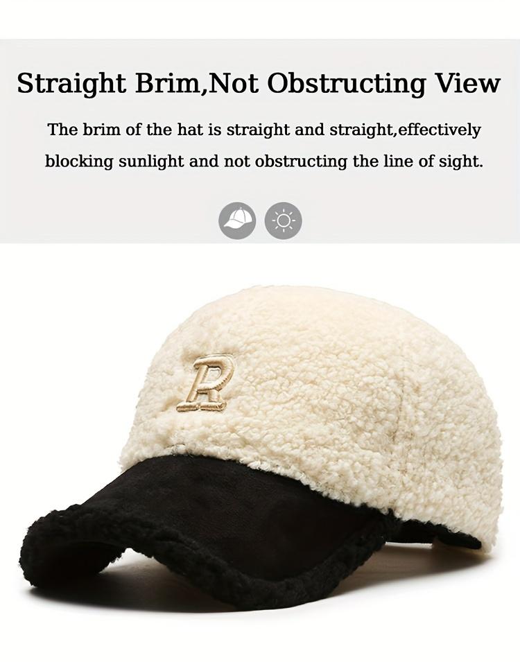 Letter R Teddy Plush Warm Baseball Cap Fashionable Versatile Duckbill Hat