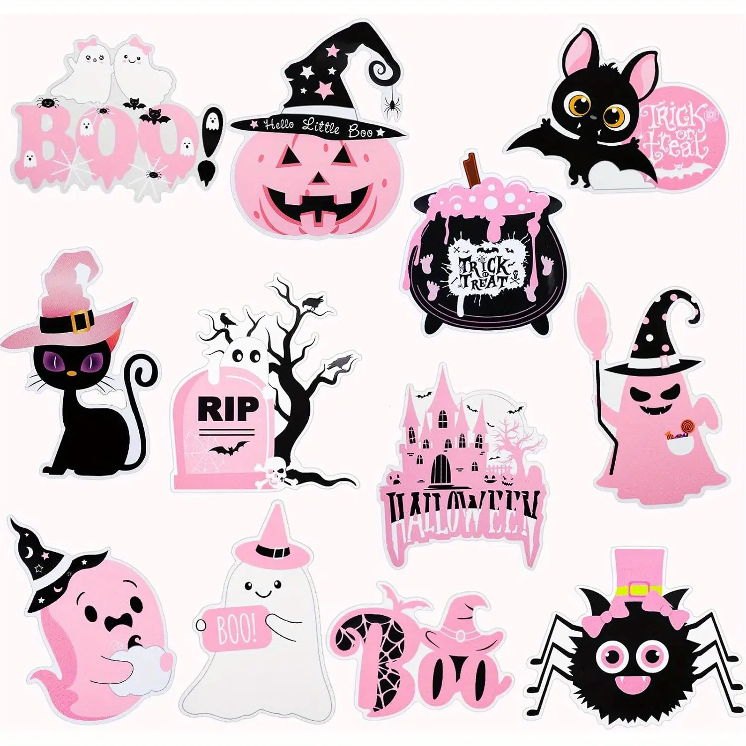 12Pcs Pink Halloween Refrigerator Magnets Pumpkin Ghost Spider Bat Fridge Magnets Decals Trick or Treat Magnetic Stickers for Halloween Refrigerator Mailbox Metal Door Cabinets Decoration