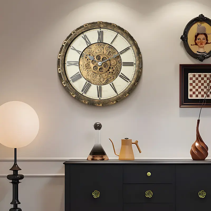 TIMESS Vintage Industrial Gear Silent Wall Clock - 15'' & 18'' - Universal For Living Room, Bedroom, Garden Parking Lot Decoration Metal Hanging summerwins