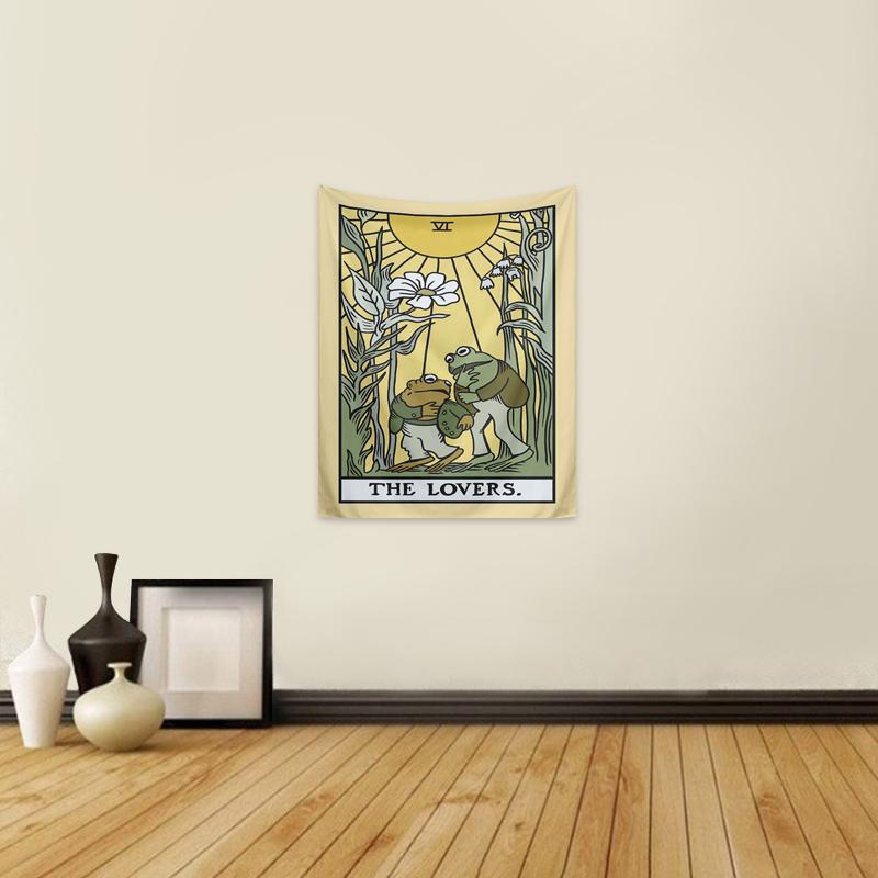 Sunflower Plant & Frog Pattern Design Tapestry Wall Mural, Wall Hanging Canvas with Mounting Kit, Summer Wall Decoration for Living Room, Bedroom, Dormitory, Wall Insulation Blanket, Halloween