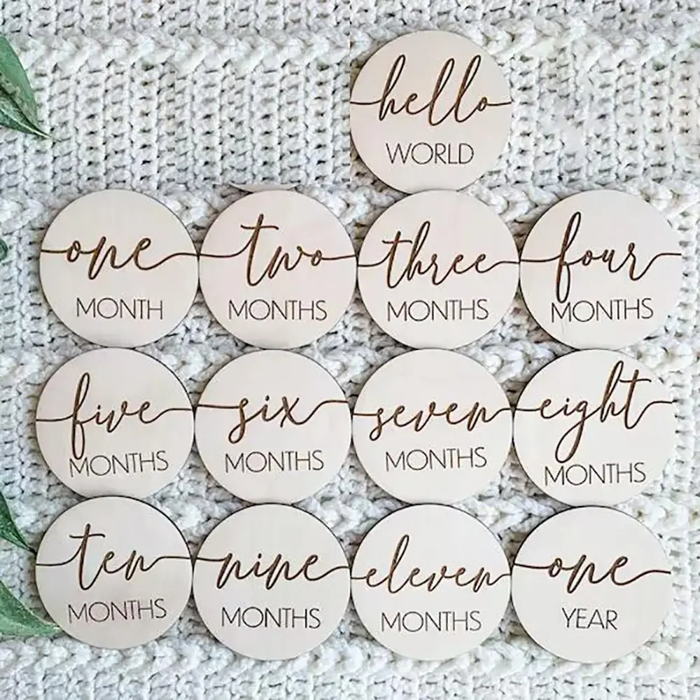 Hello World 1-12 Month Monthly Milestone Disc Baby Shower Gender Reveal New Mom parents Gift Newborn 1st First Year Photo Set Party Photo Prop Birth Announcement Card