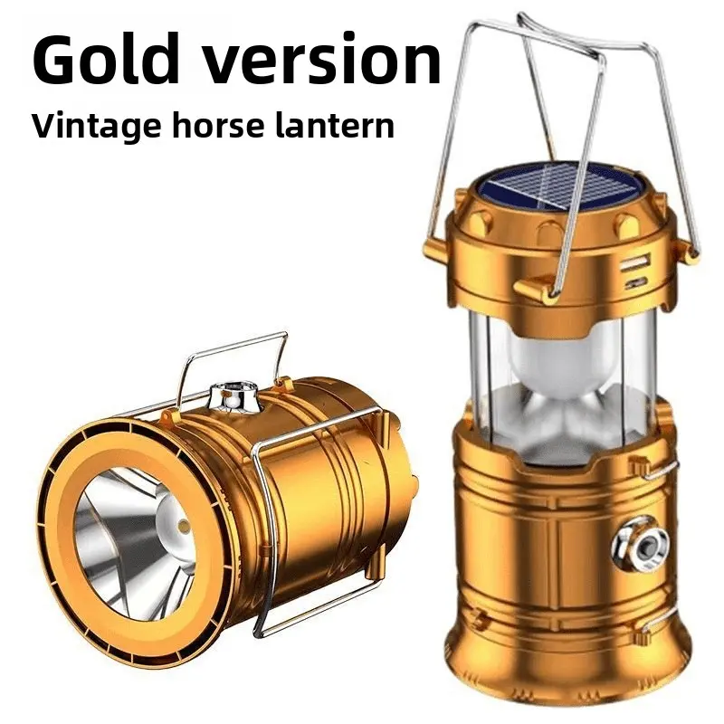 Solar Camping Lantern Rechargeable Emergency Light 5800mAh Large Capacity Long Lasting Bright Handheld Hanging Tent Lamp IPX Waterproof Dimmable Retro Horse Lantern for Outdoor Camping Fishing Hiking Power Outage Home Backyard BBQ