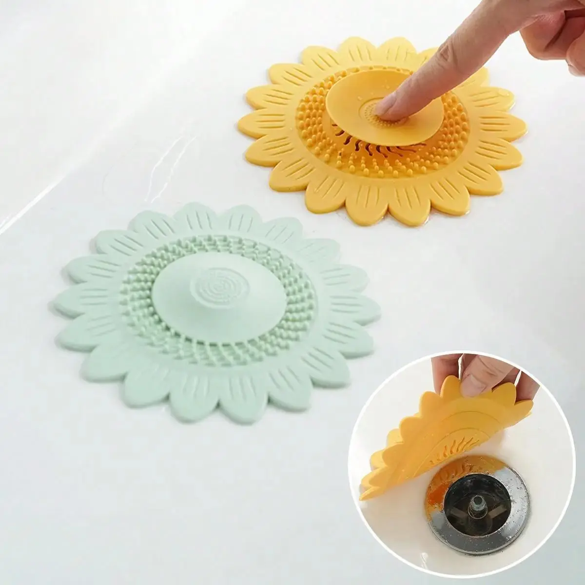 Flower Design Sink DrainStrainer, 2 Counts Anti-odor Drain Stopper,Hair Catcher Shower Drain Cover,Bathroom Essentials Accessories,Bathroom Accessory