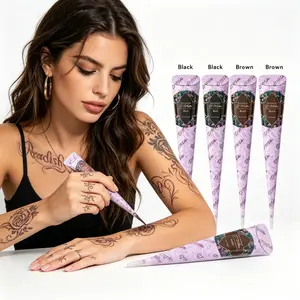 6pcs organic plant henna tattoo cones, safe natural ingredients, waterproof & long-lasting. Unisex temporary body art set, perfect for daily styling and party creative painting.