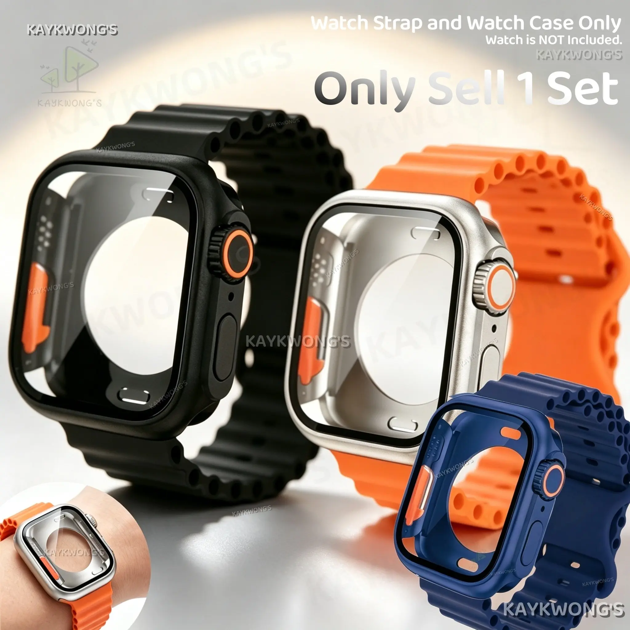 KAYKWONG'S Shock‑Resistant Watch Protective Set, Precision‑Fit Bumper Casing & Breathable Ocean Wave Textured Silicone Band, Replacement Accessory for iWatch Series 10 9 8 7 6 5 4 SE, Watch Not Included