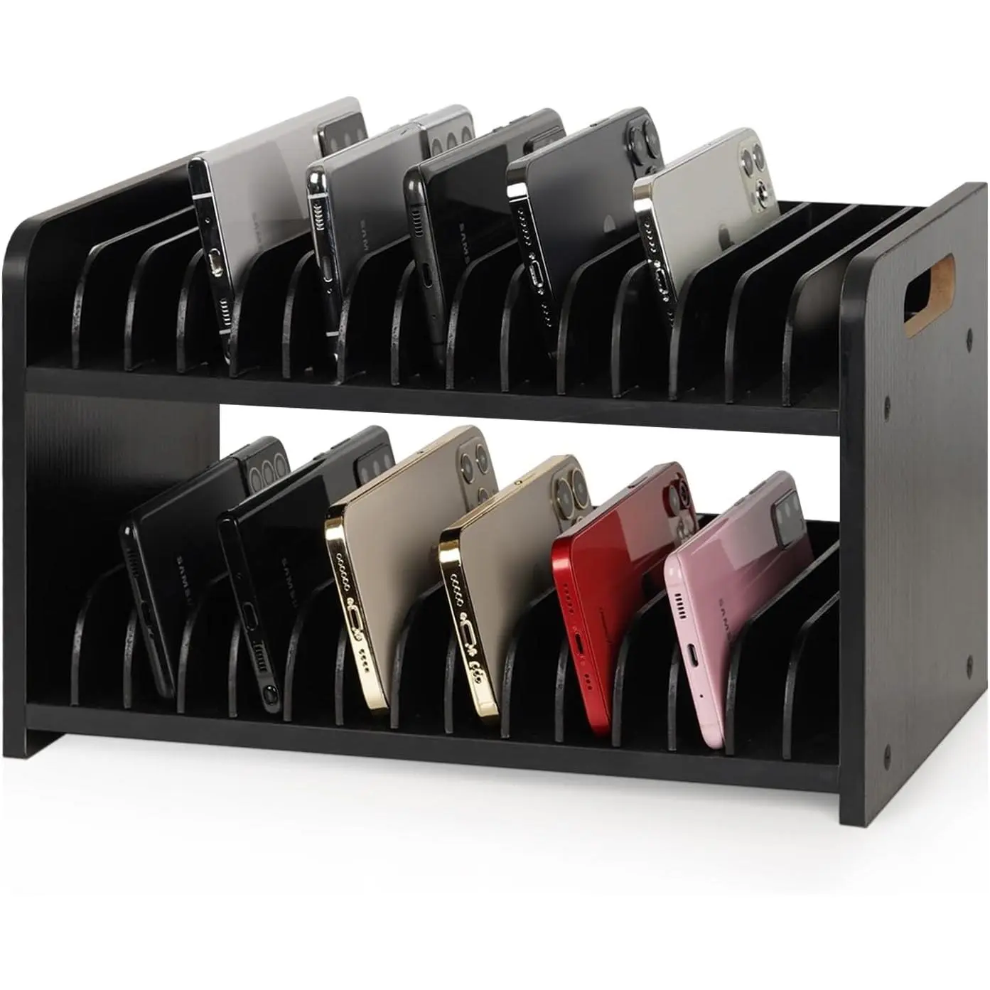 Cell Phone Storage Classroom Cell Phone Holder Adjustable Wooden Multiple Rack  Organizer Box for Classroom Office Desktop with 1-30 Number Stickers (30-Grid) (Black)