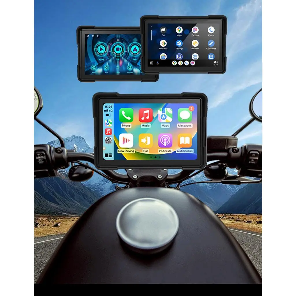 Wireless CarPlay 5 Inch Motorcycle Dash Cam GPS Navigation DVR Front Rear Recording