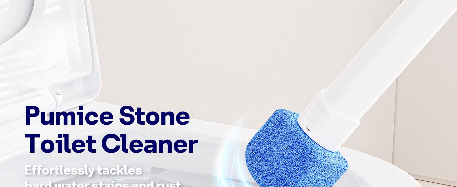 8 Pack Pumice Stone Toilet Bowl Set with 18 in Extra Long Handle,White Holder Case,Pumice Stone for Cleaning, for Cleaning Toilets, Bathtubs, Grills, Swimming Pools, Sinks