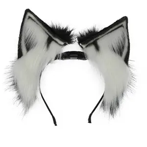 Plush cat ear prop headband, automatic shaking movable animal ear headwear, 2D cosplay realistic animal ear accessory, costume headwear