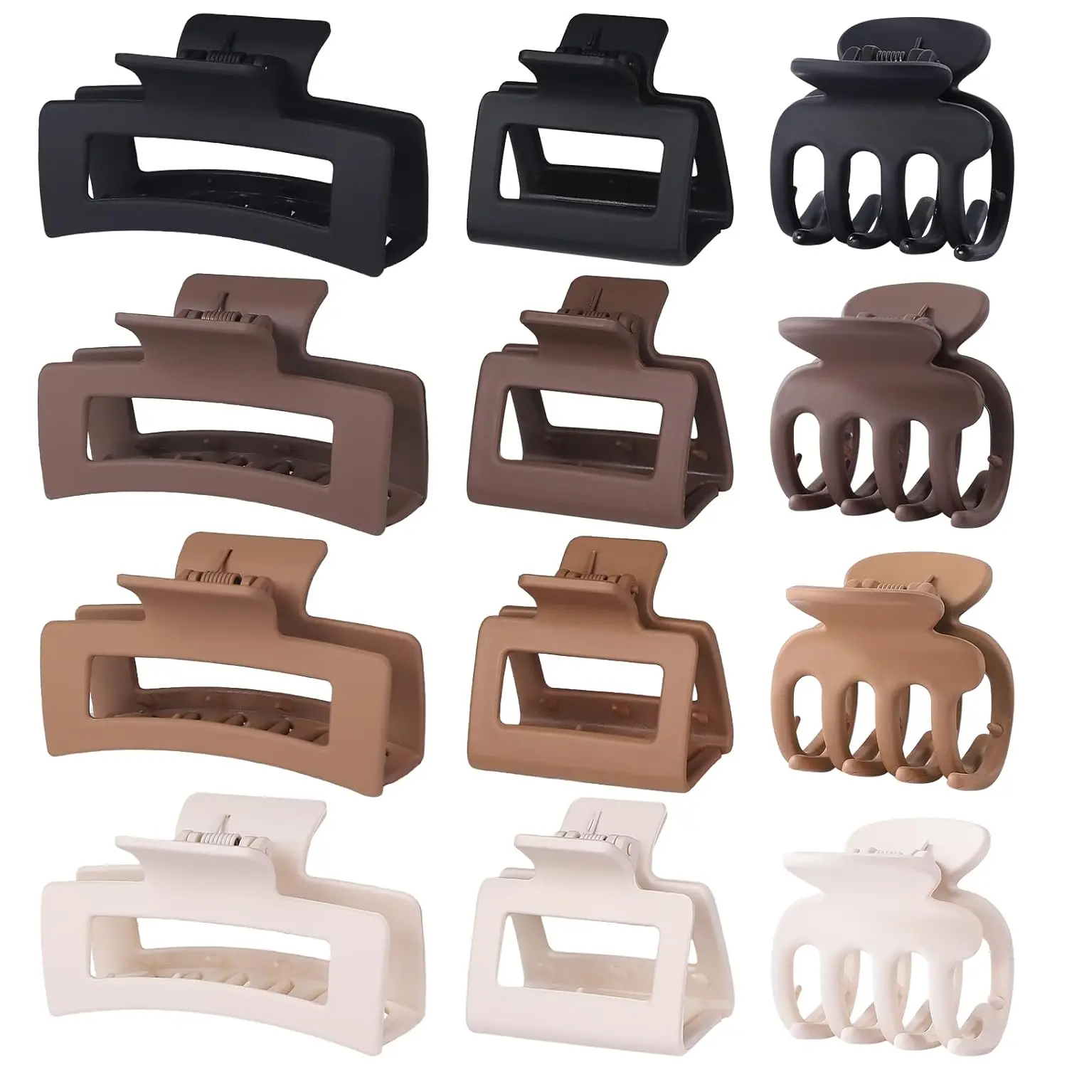 12 count Hair Claw Clips for Women & Girls 3 Styles Hair Accessories | Durable & Sturdy Plastic Matte Clips for Thin Thick & Curly Hair,  Hold & Non-Slip, Ideal Stylish Gifts for Ladies