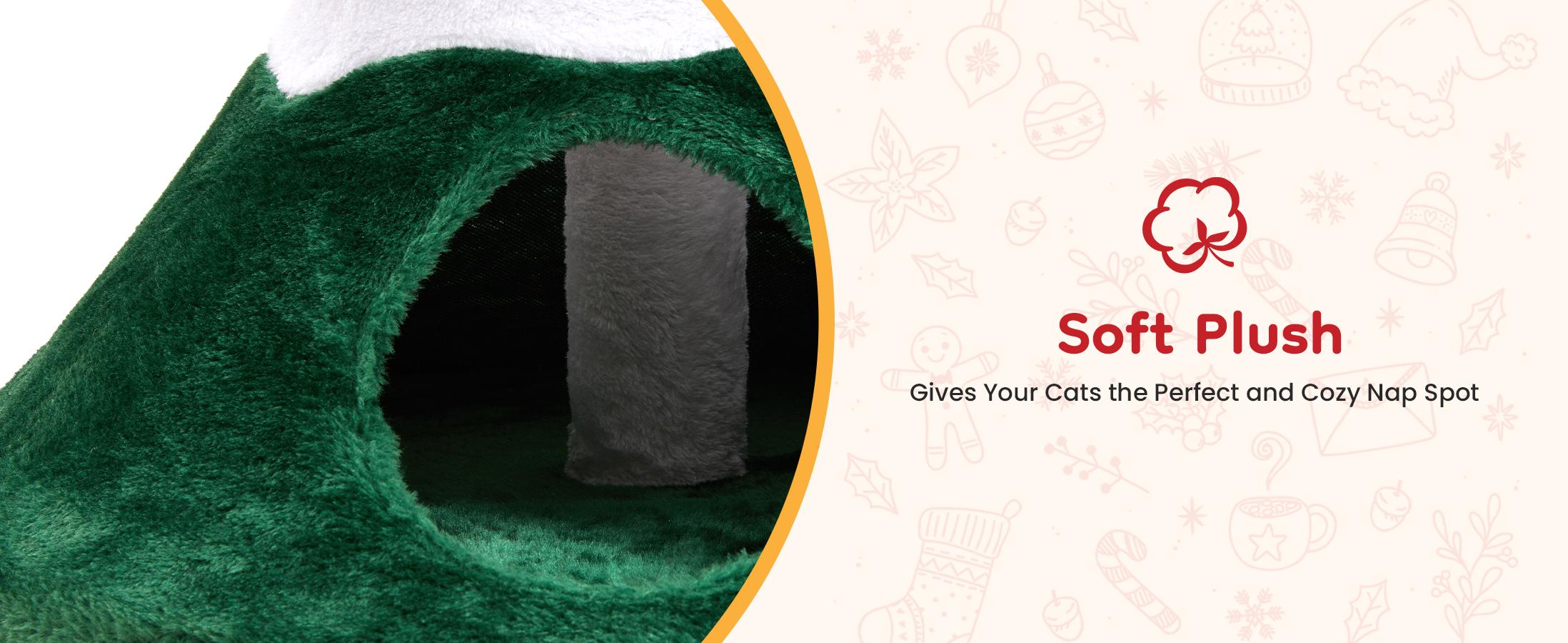 Royalcraft Christmas Tree Cat Tower for Indoor Cats, Multi-Level Wooden Cat Tree with Scratching Posts, Sisal Cat Scratcher & Cozy Cat Beds,Green