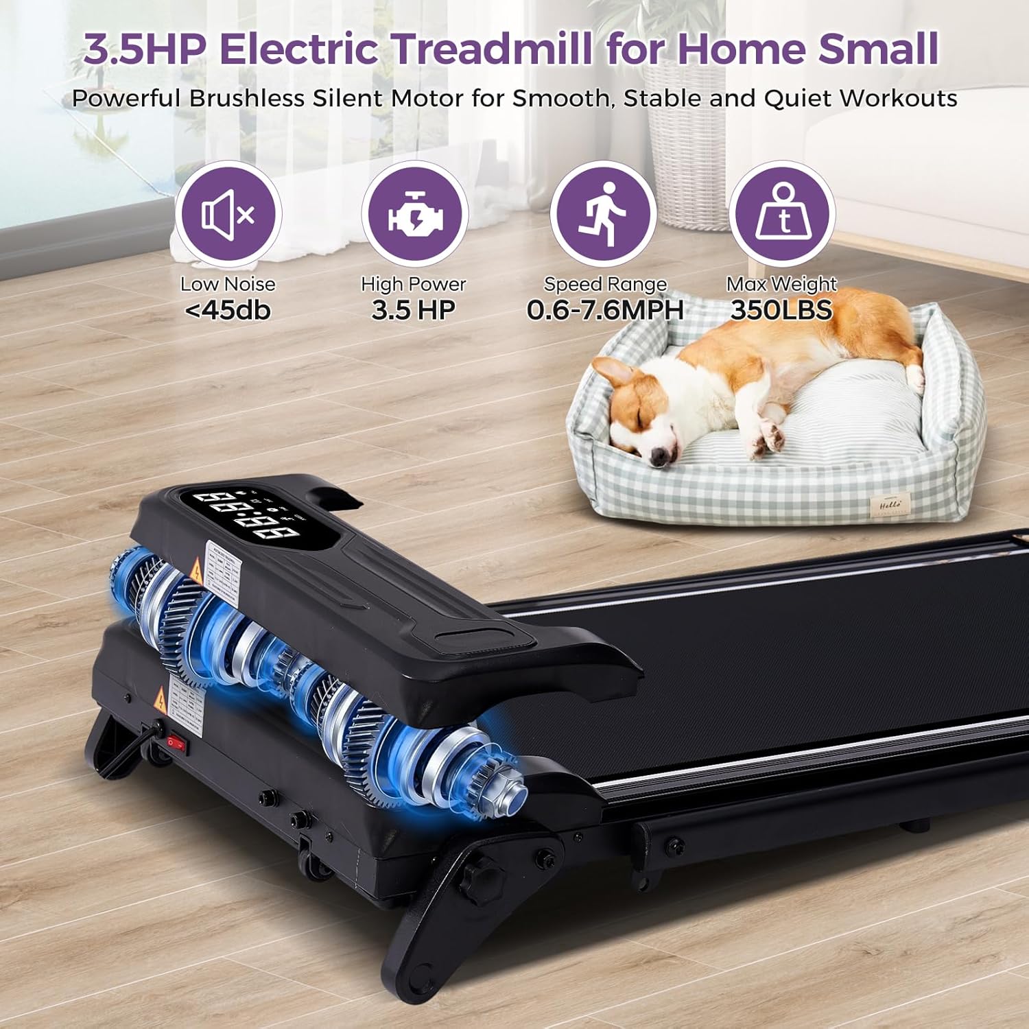 SUNDAY MIRTH Portable Foldable Walking Pad with Handle Bar and Adjustable Incline, Under Desk Walking Pads Treadmill with Incline and Handles, 3.5HP Folding Electric Treadmills for Home Small, 0.6-7.6MPH, 350LBS