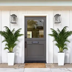 2 Pack 22.5 Inch Tall Black Taper Resin Planters, Self Absorbing Plastic Flower Pots with Shelf Insert, Indoor Outdoor Plant Containers for Porch Decor