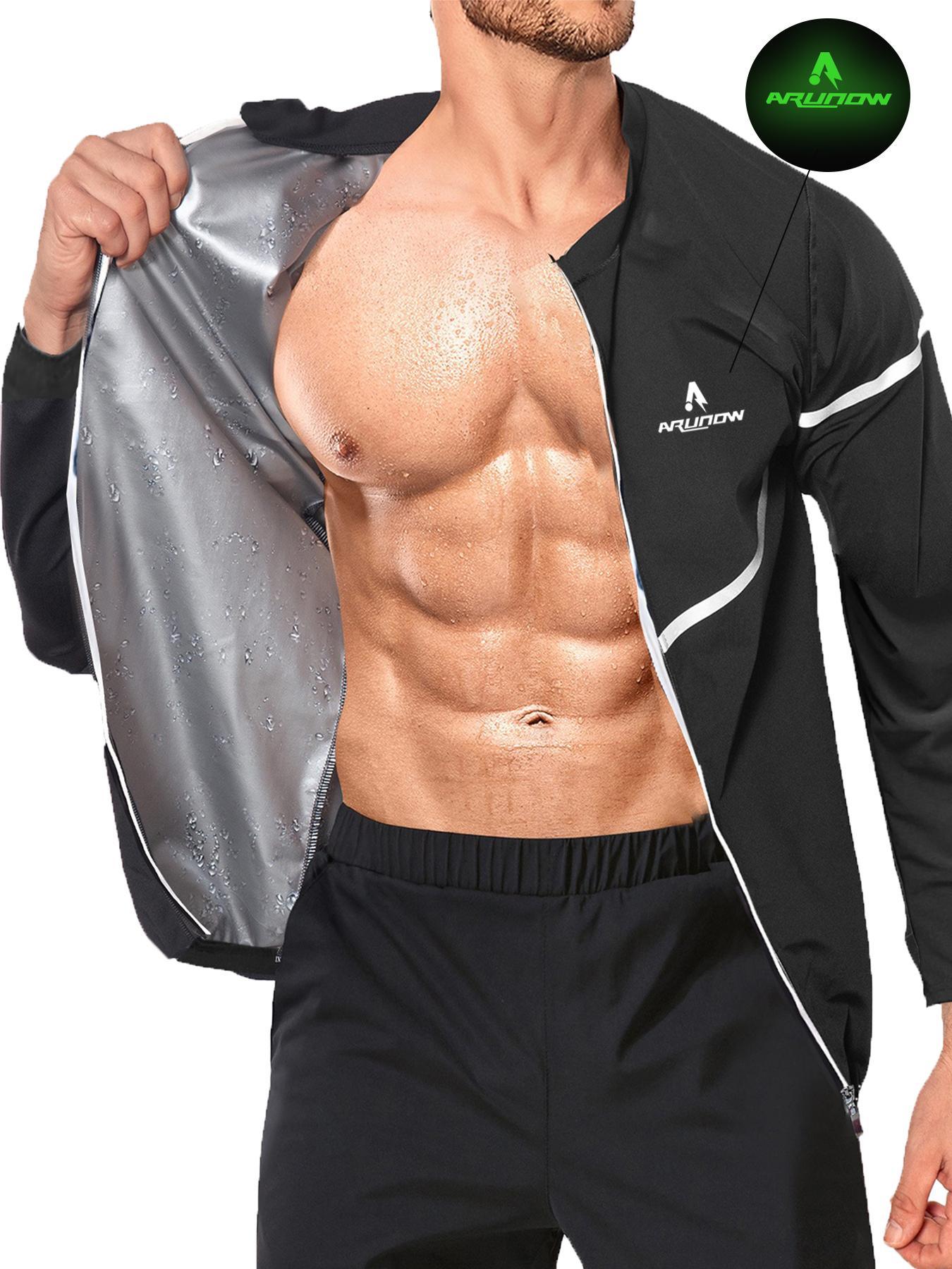 Men's Letter Print Zipper Sauna Top, Long Sleeve Funnel Neck Zip Up Sports Top, Casual Sportswear Clothing for Indoor Outdoor Wear, Sports Outerwear