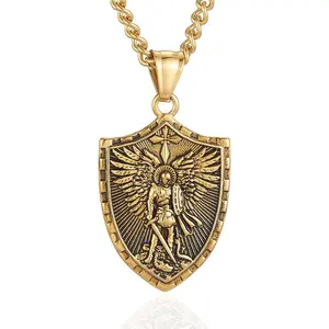 Stainless Steel St. Michael Necklace — Archangel St. Michael Shield Pendant Amulet (Unisex)