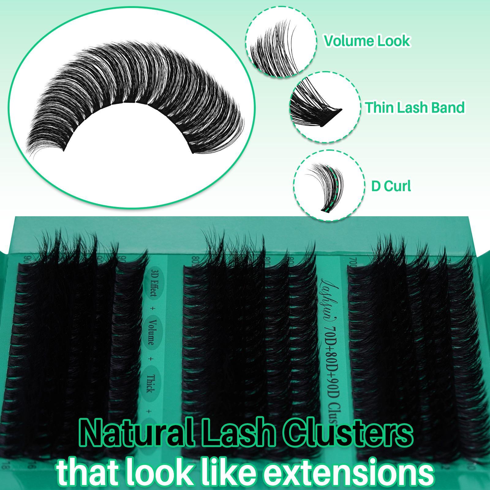 Mixed Length False Eyelashes Kit, Eyelash Extension, 1 Set Mixed Length 3D Effect Volume Cluster Lashes, Long-lasting Lashes Kit with Lash Bond & Seal & Tweezers, Makeup