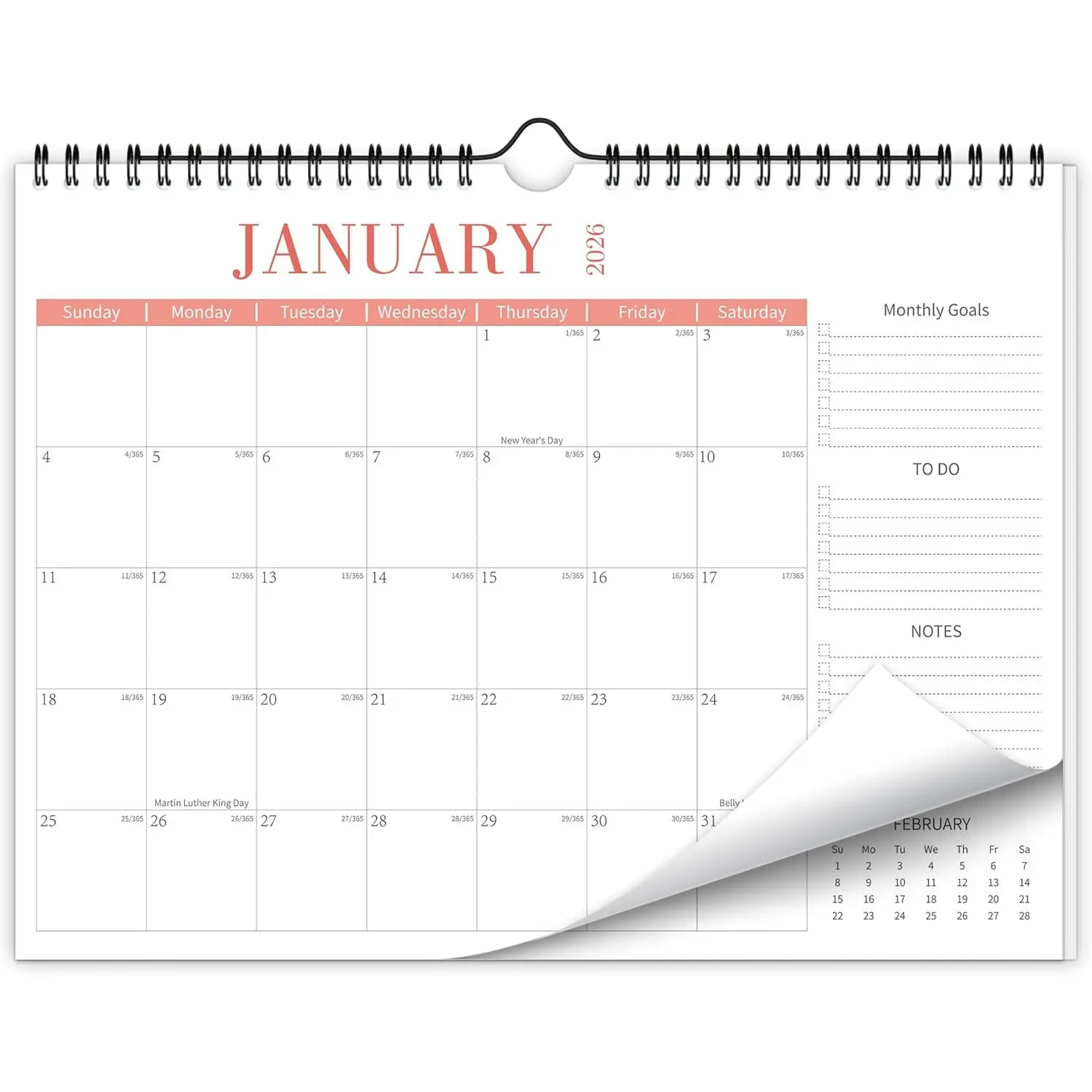 Wall Calendar 2026-2027, 18 Month Horizontal  Calendar from July 2026 to June 2027, 14.5" x 11.5" Minimalist Modern Greenery Wall Calendar for Easy Organizing, To-do & Notes,  for School, , Office
