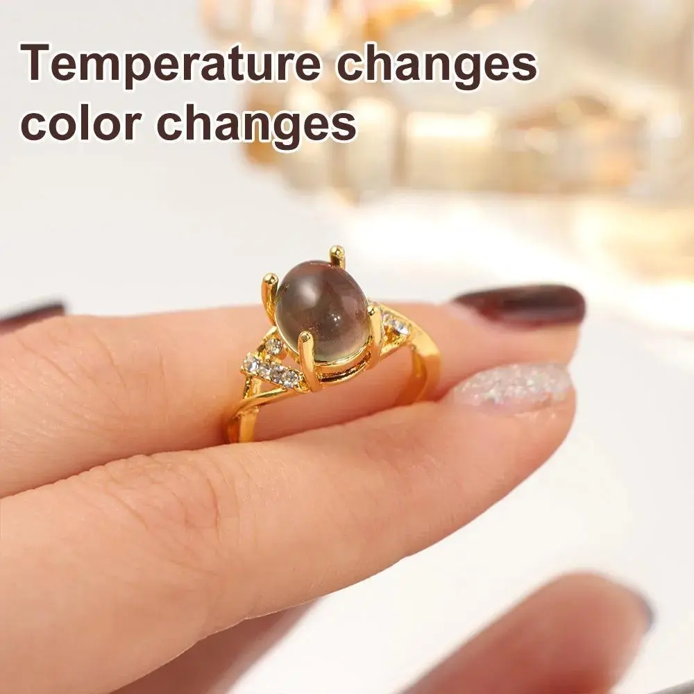 Temperature Control colors Retro Adjustable Mood Rings Oval Moon Stone Changing colors Ring Jewelry Fashion