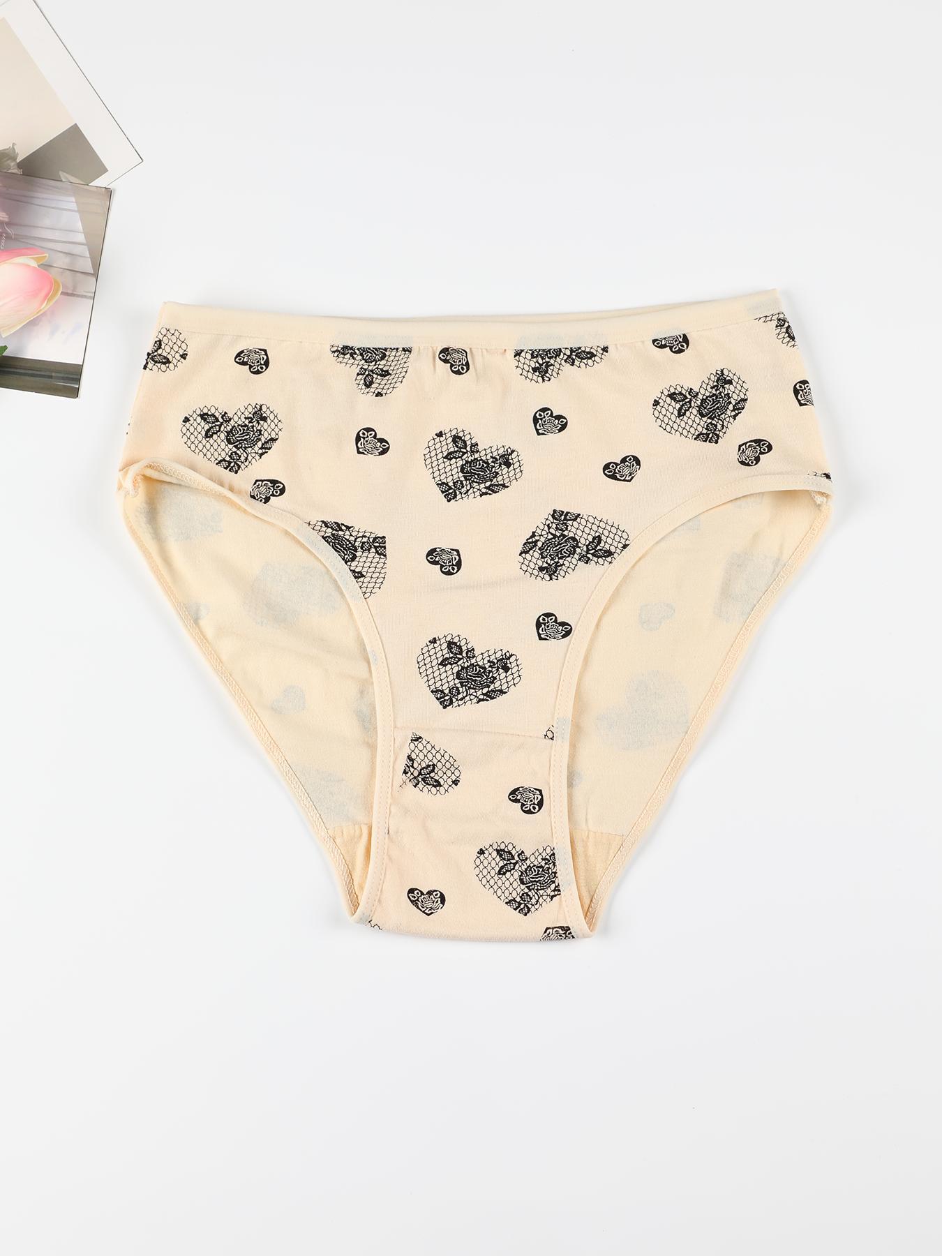 Women's Heart & Floral Print High Waist Panty, Regular Fit Soft Comfortable Breathable Knicker for Daily Wear, Underwear for All Seasons