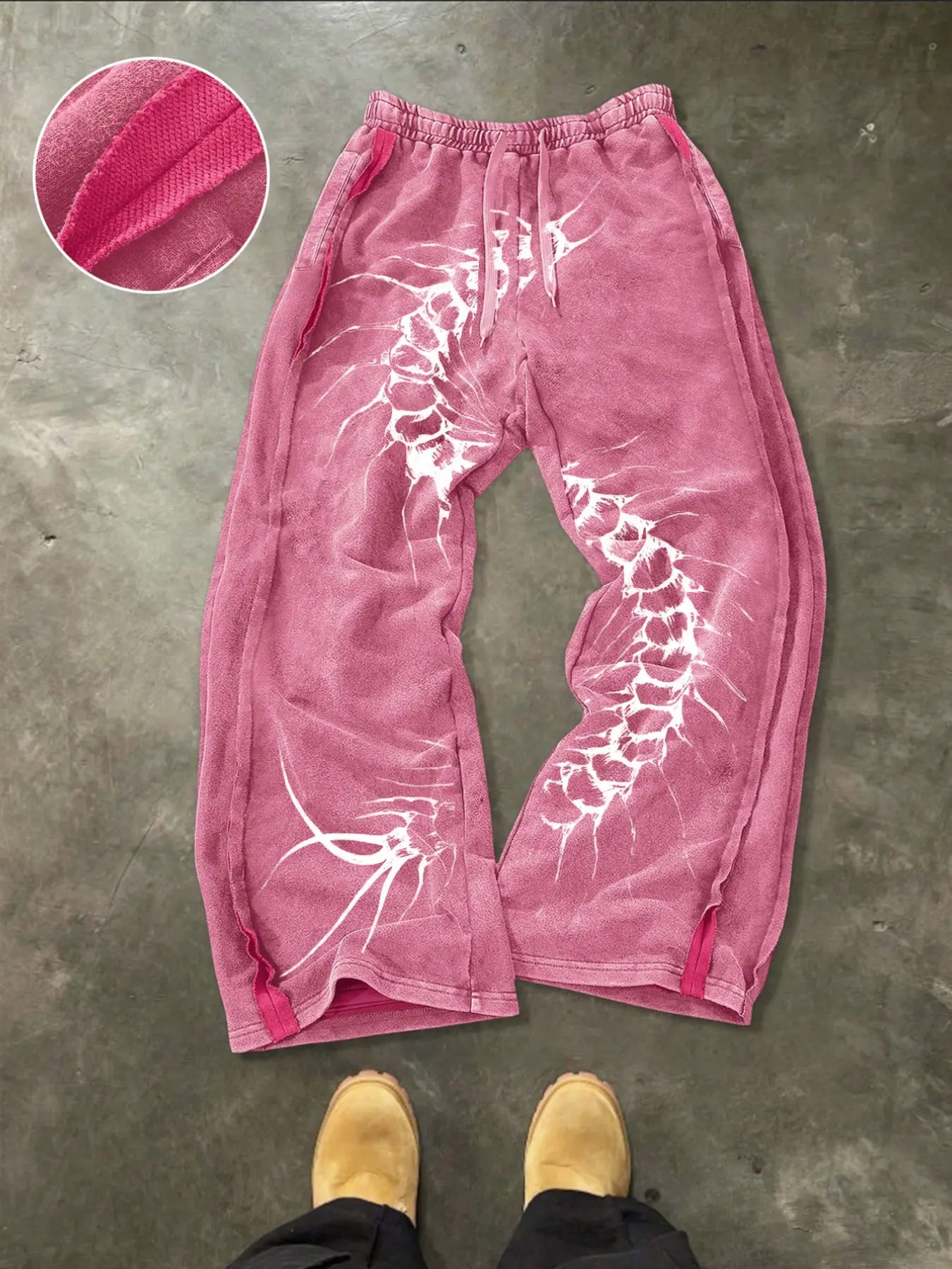 Vintage Post-Apocalyptic Style Loose-Fit Sweatpants for Men, Graphic Pants, Unique Centipede Print, Streetwear Fashion, All-Season Wear