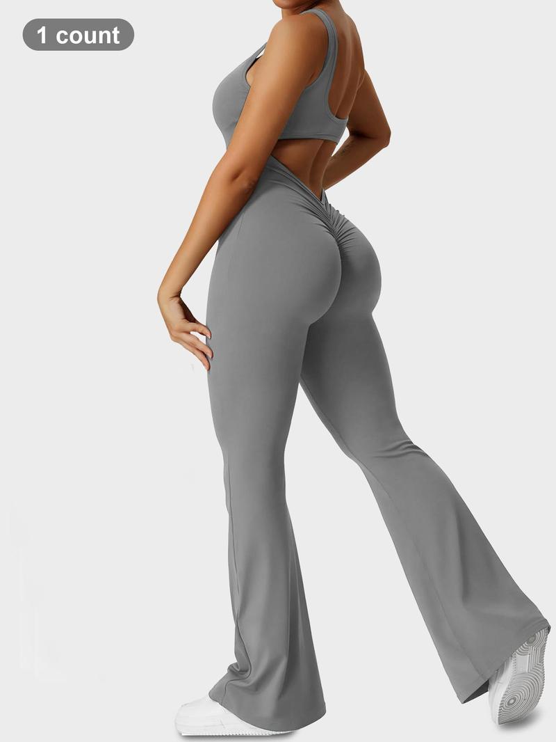 Women's Solid Ruched Cut Out Backless Shapewear Jumpsuit, Solid Color Jumpsuit, Casual Comfy Scoop Neck Sleeveless Tummy Control Shapewear Bodysuit for Daily Wear, Ladies Shapewear for All Seasons