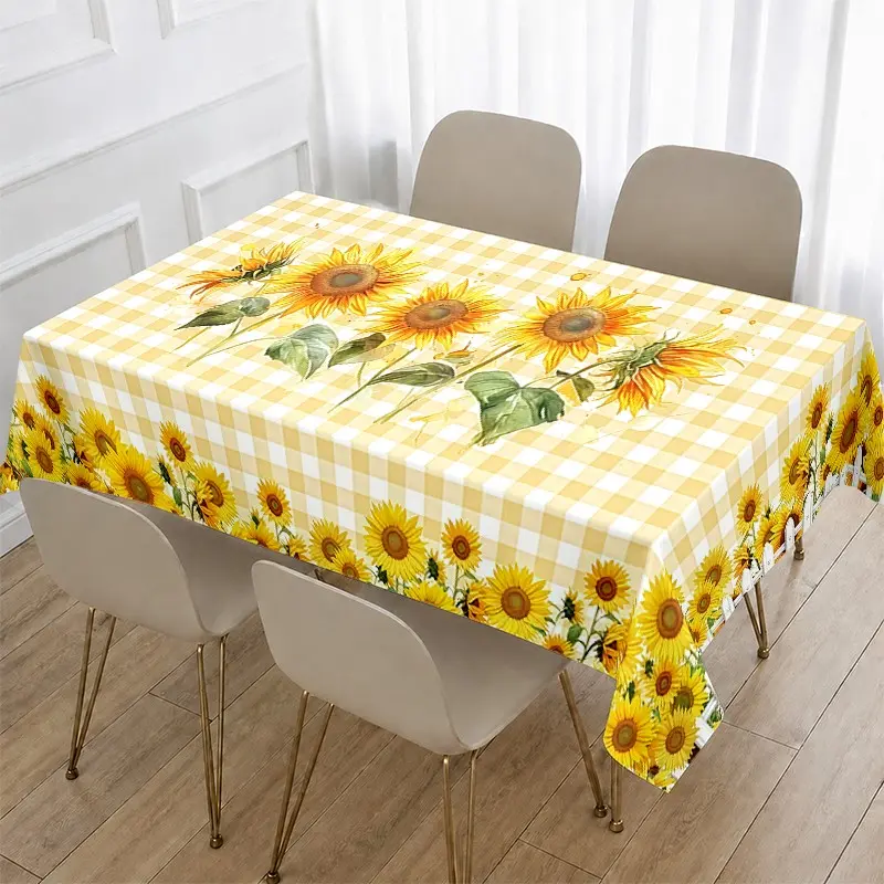 Sunflower Plaid Tablecloth, Country Garden Design, Adds Summer Warmth, Comfortable Farmhouse Atmosphere, Ideal for Family Meals and Parties