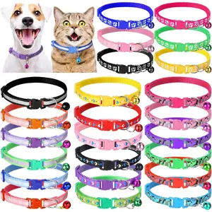 24 Pcs Cat Collar with Bells Adjustable Safe Kitten Collars Puppy Collars for Litter Soft Nylon Whelping Reflective Collars Pets Dogs, Assorted Colors