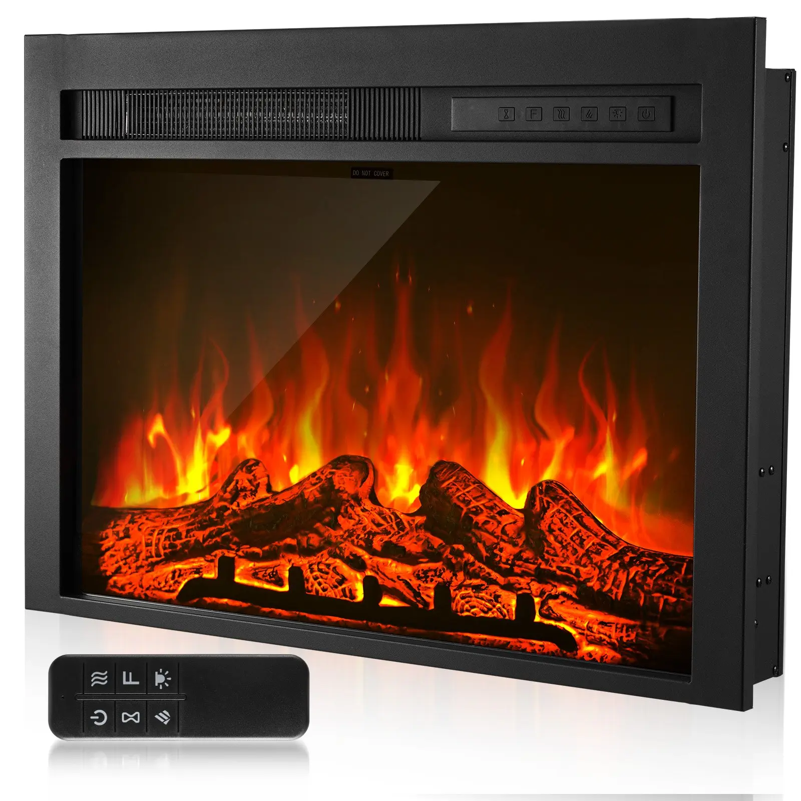 VEVOR Modern Rectangular Electric Fireplace Insert, 28.5 in Recessed/Wall-Mounted Indoor Heater for Indoor Users, Adjustable Fire Flame Color/Brightness, 8h Timer, Remote Control, 750W/1500W Dual Modes, 5000BTU Black, Dual Heat