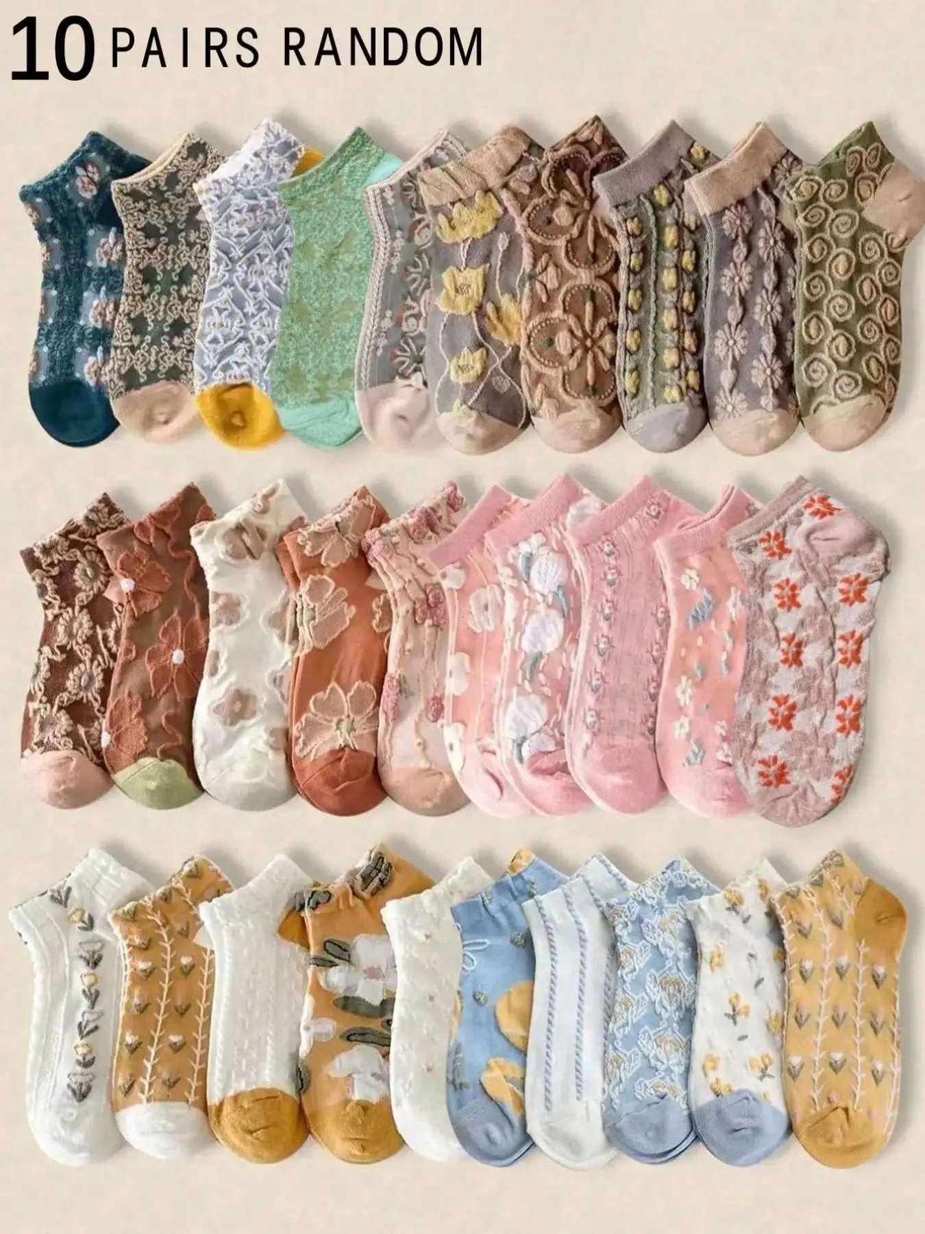 Women's Vintage 3D Floral Pattern Socks, Breathable Short Mid-Calf Socks, Embroidered Courtly Socks, Comfortable Ethnic Style Socks