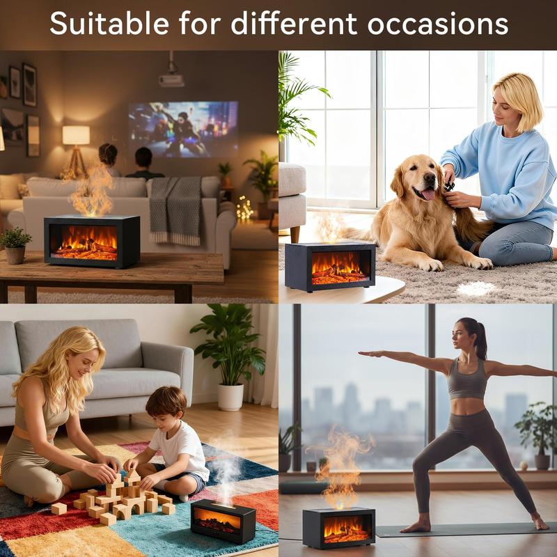 Fireplace Flame Air Diffuser Humidifier - 7 Color LED Flame, Aromatherapy Essential Oil Diffuser, Ultrasonic Aroma Humidifier with Timer for Home Bedroom Office Yoga