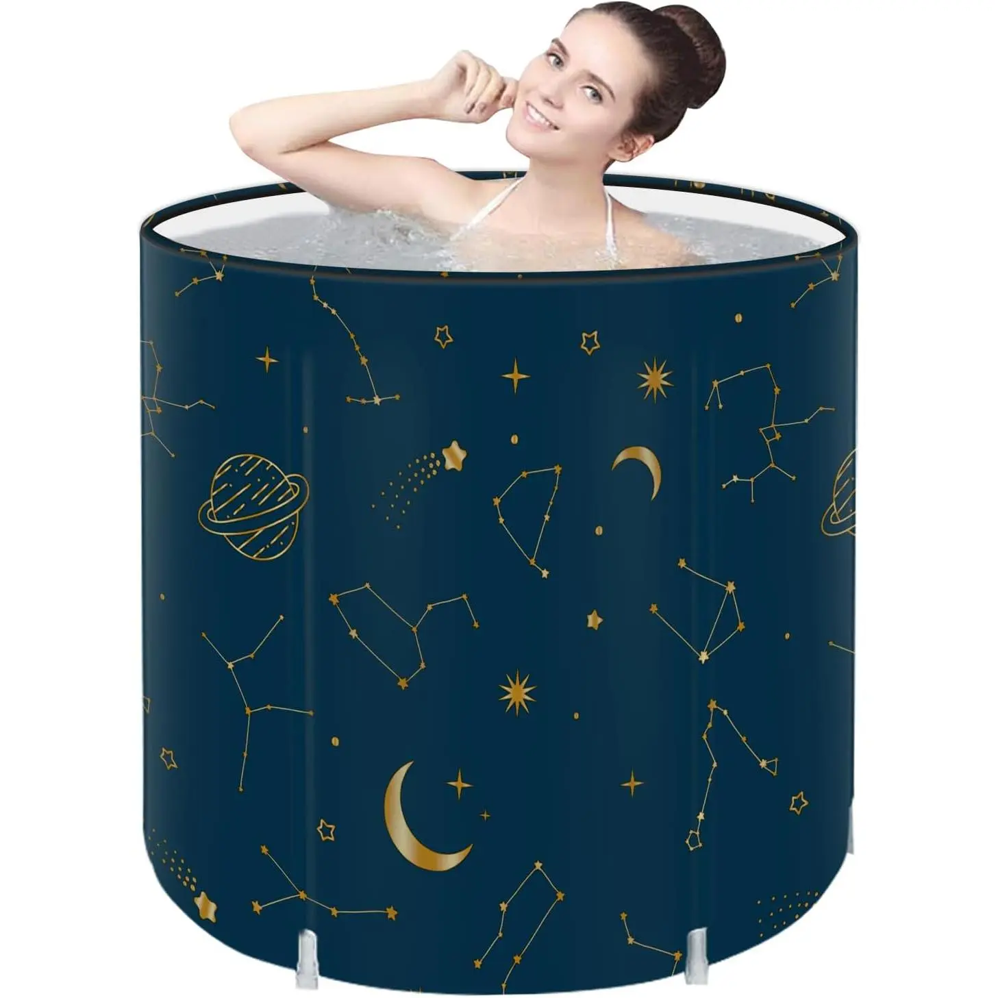 Portable Bathtub for Adult, Collapsible Adult Bath Tub for Hot  and Ice Bath, 6-layer Insulated Portable Tub,Space-Saving ( Sky A, 27inch)